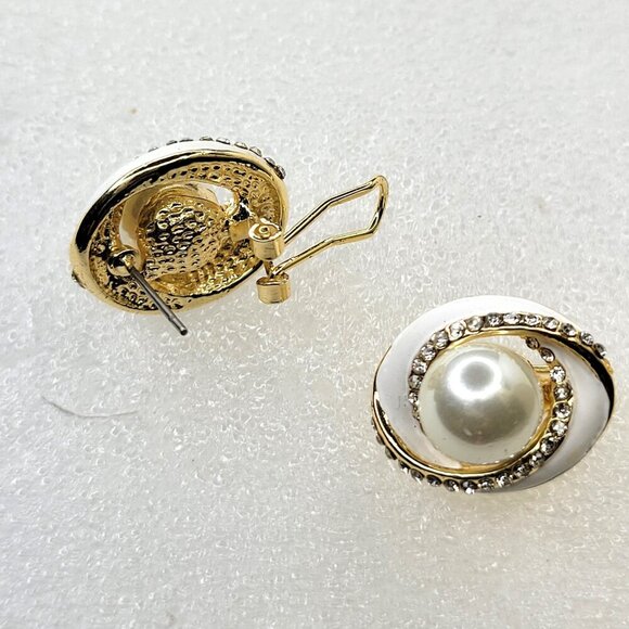 White Pearl and Crystal Earrings - Picture 4 of 5